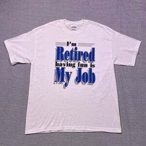 Hanes Heavyweight 50/50 Mens Large Retired Having Fun Is My Job Graphic T Shirt